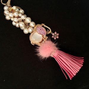 SALE! PINK Elephant & Pink Tassel Keychain!
